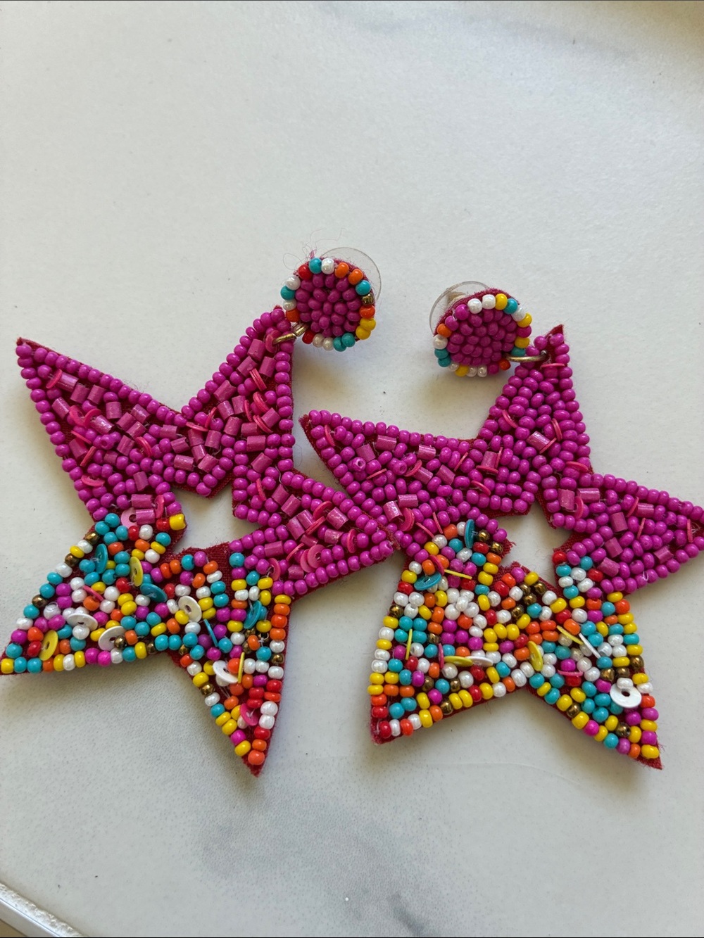 Beaded Star Drop Earrings - Pink Multicolor